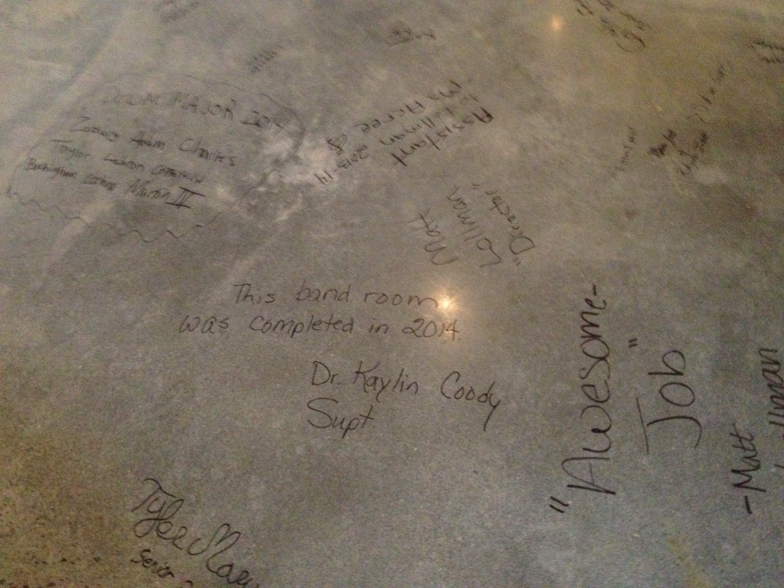 Signing of the new band room floor